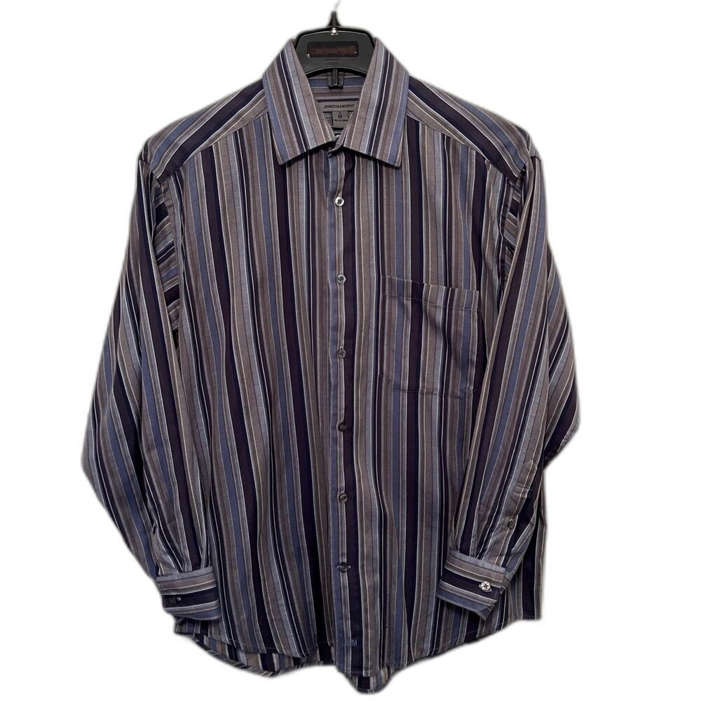 Johnston & Murphy Single Stitch Cotton Striped Texture Collared Dress Shirt- M